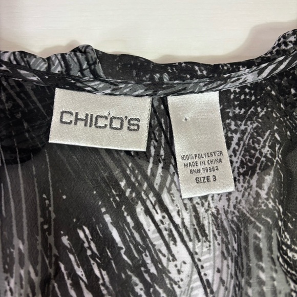Chico’s Women's Sheer Black and White Top with Ruffles Size XL - Picture 6 of 7